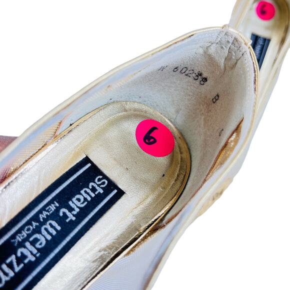 Vintage Stuart Weitzman Gold Mesh Embroidered Heels Pump - Picture 8 of 13